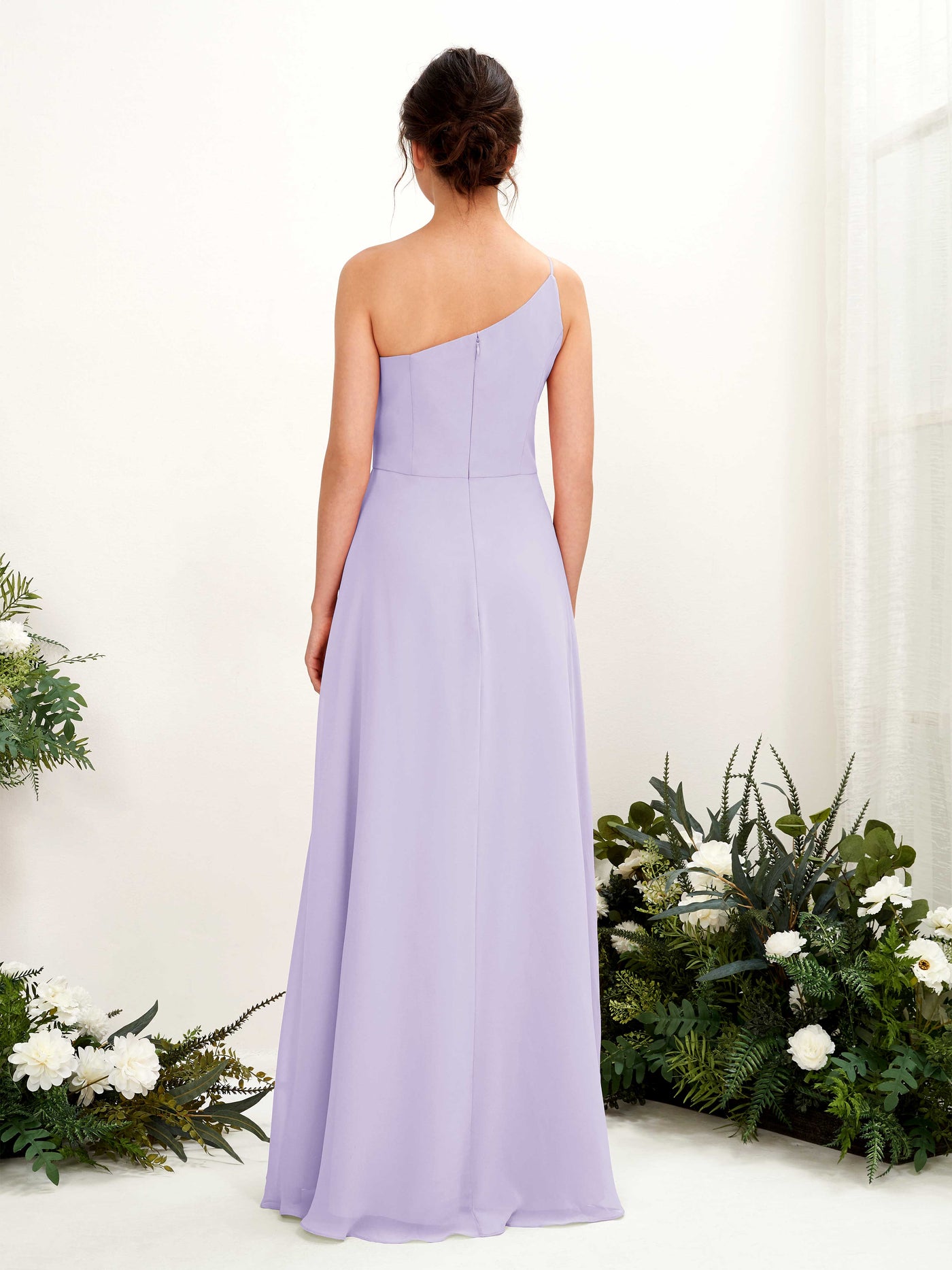 Lilac Bridesmaid Dresses Bridesmaid Dress A-line Chiffon One Shoulder Full Length Sleeveless Wedding Party Dress (81225714)#color_lilac