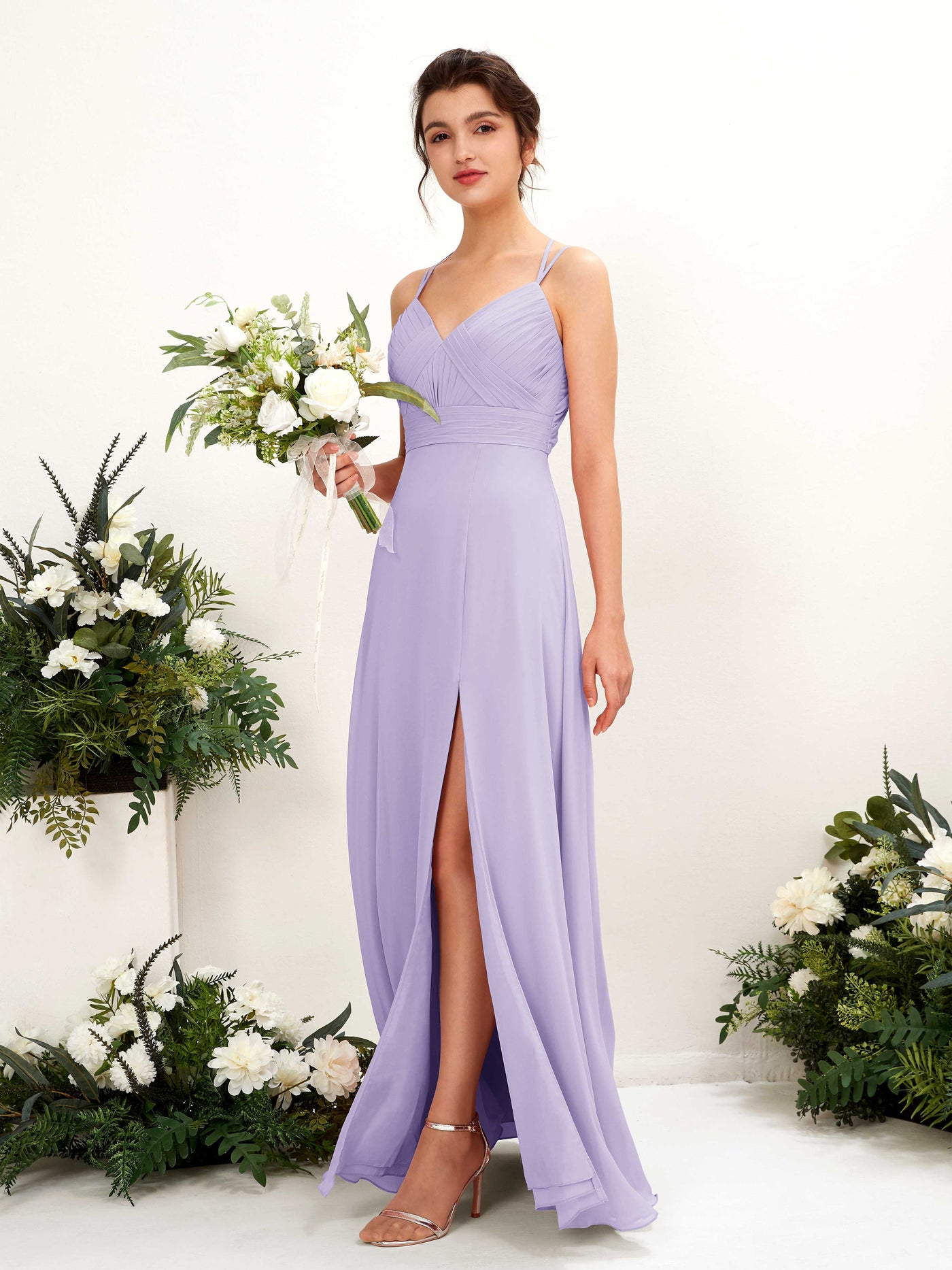 Lilac Bridesmaid Dresses Bridesmaid Dress A-line Chiffon Spaghetti-straps Full Length Sleeveless Wedding Party Dress (81225414)#color_lilac