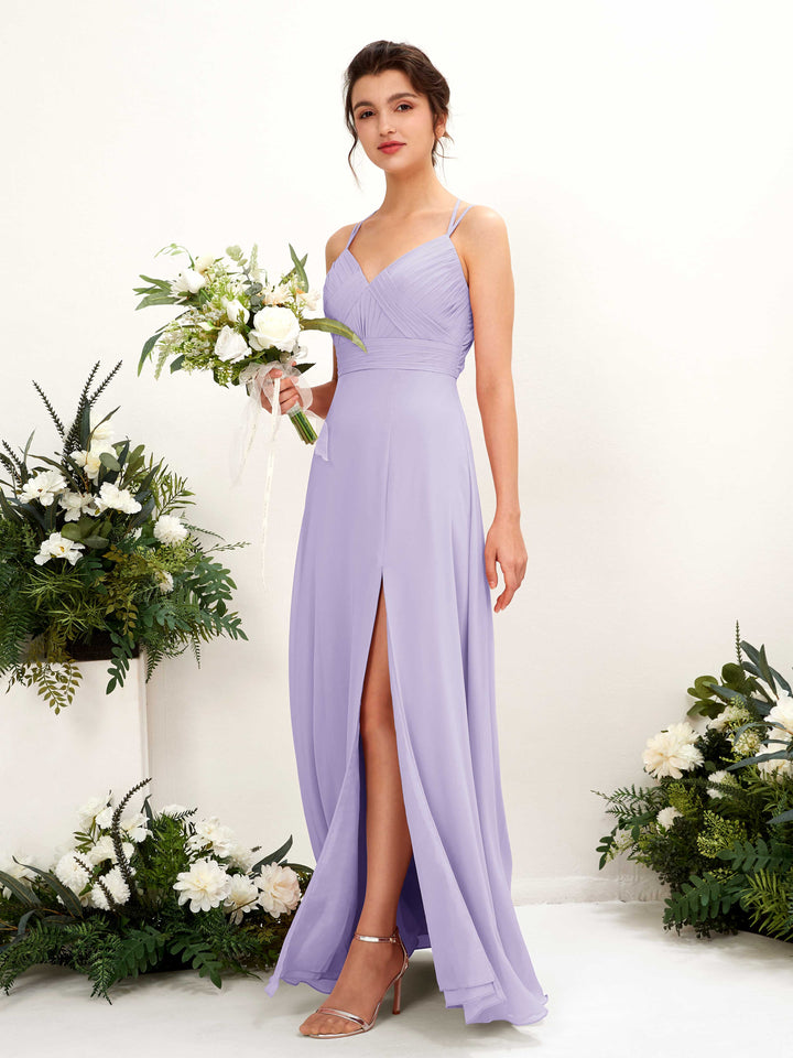 Lilac Bridesmaid Dresses Bridesmaid Dress A-line Chiffon Spaghetti-straps Full Length Sleeveless Wedding Party Dress (81225414)