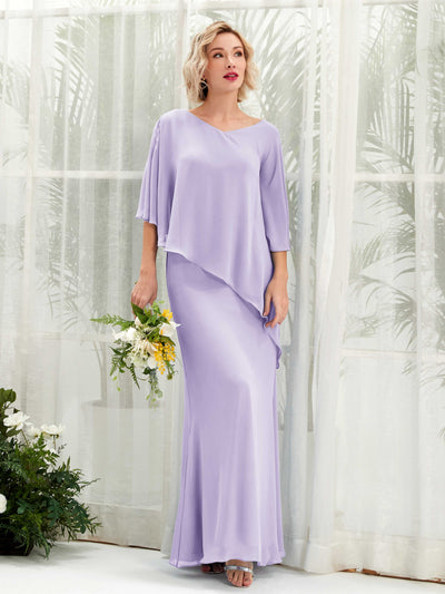 Carlyna Violaine A-Line Lilac Bridesmaid Dress Maxi Three Quarter Sleeve V-Neck Dress Front View #color_lilac