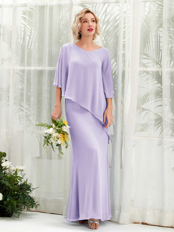Lilac Bridesmaid Dresses Bridesmaid Dress Bohemian Chiffon V-neck Full Length 3/4 Sleeves Wedding Party Dress (81222514)