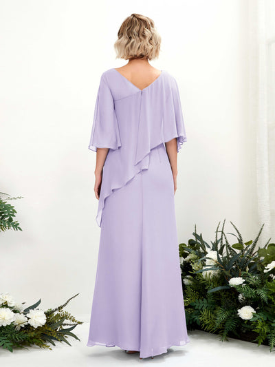 Carlyna Violaine A-Line Lilac Bridesmaid Dress Maxi Three Quarter Sleeve V-Neck Dress Back View #color_lilac