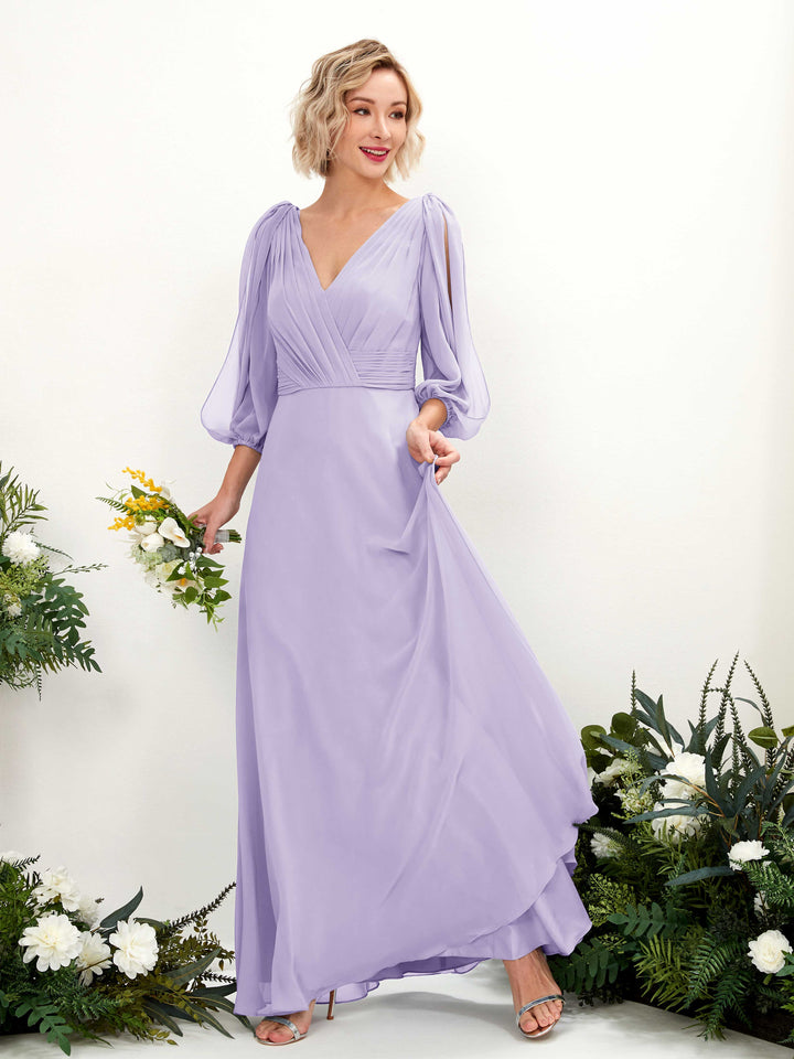 Lilac Chiffon V-Neck Bridesmaid Dress A-Line Floor-Length