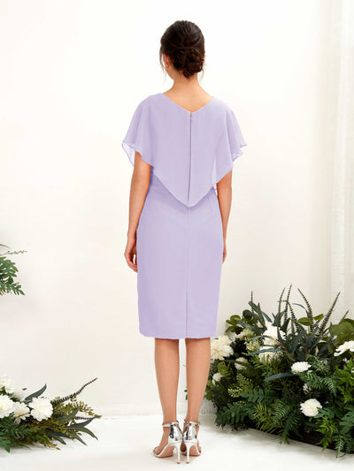 Carlyna Vanessa Sheath Lilac Bridesmaid Dress Knee-Length Cap Sleeve V-Neck Dress Back View #color_lilac