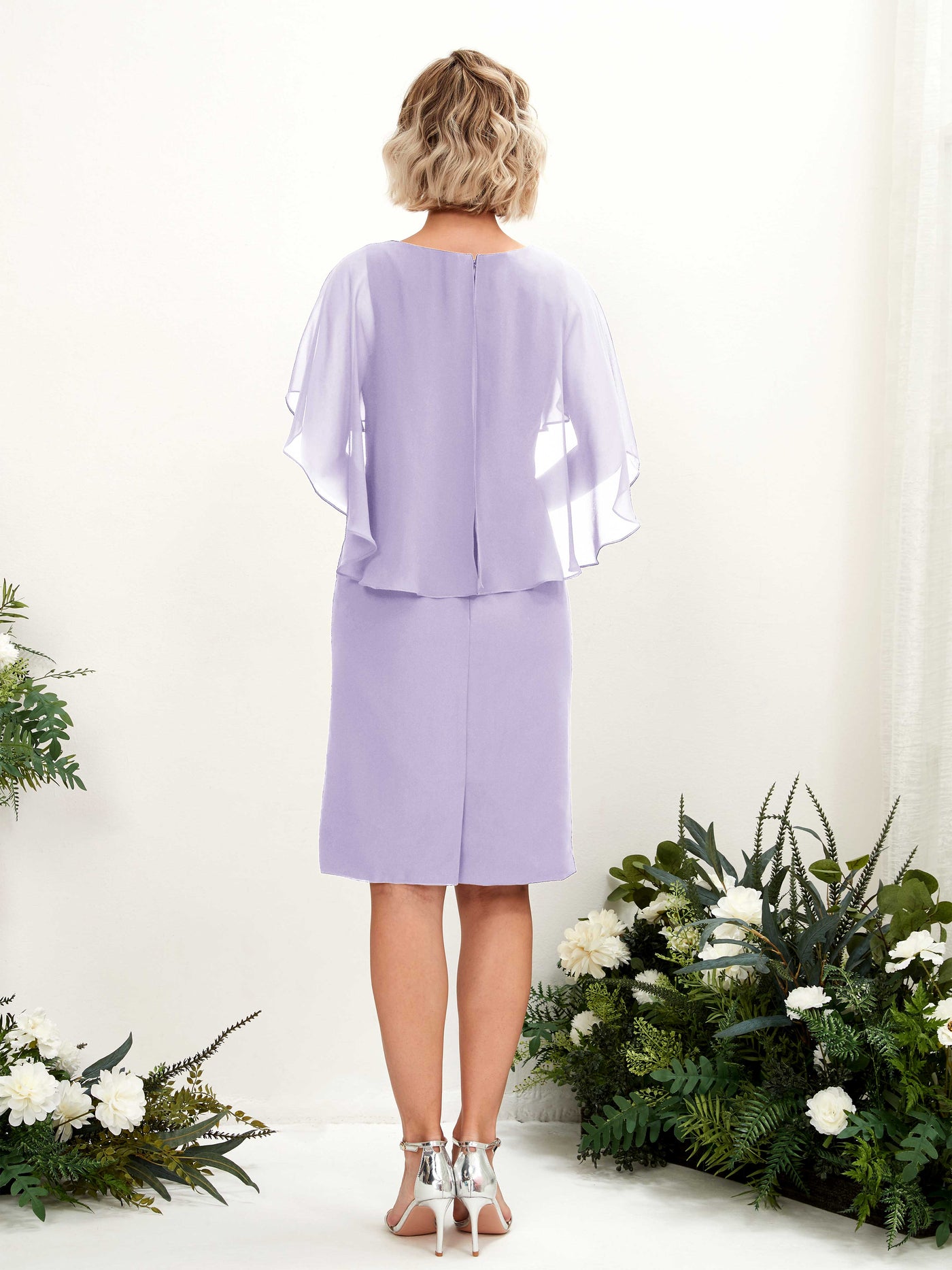 Lilac Bridesmaid Dresses Bridesmaid Dress Chiffon V-neck Knee Length Short Sleeves Wedding Party Dress (81224014)#color_lilac