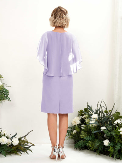 Carlyna Tey Sheath Lilac Bridesmaid Dress Knee-Length Cap Sleeve V-Neck Dress Back View #color_lilac