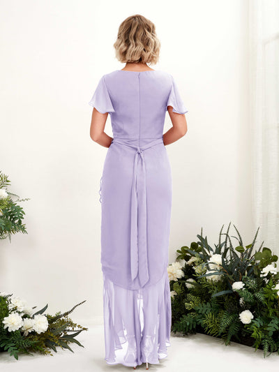 Carlyna Eartha Mermaid Lilac Bridesmaid Dress Maxi Cap Sleeve V-Neck Dress Back View #color_lilac