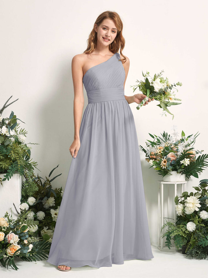 Bridesmaid Dress A-line Chiffon One Shoulder Full Length Sleeveless Wedding Party Dress - Dusty Lavender (81226703)