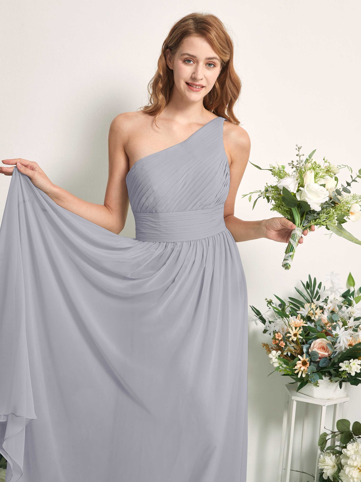 Bridesmaid Dress A-line Chiffon One Shoulder Full Length Sleeveless Wedding Party Dress - Dusty Lavender (81226703)#color_dusty-lavender