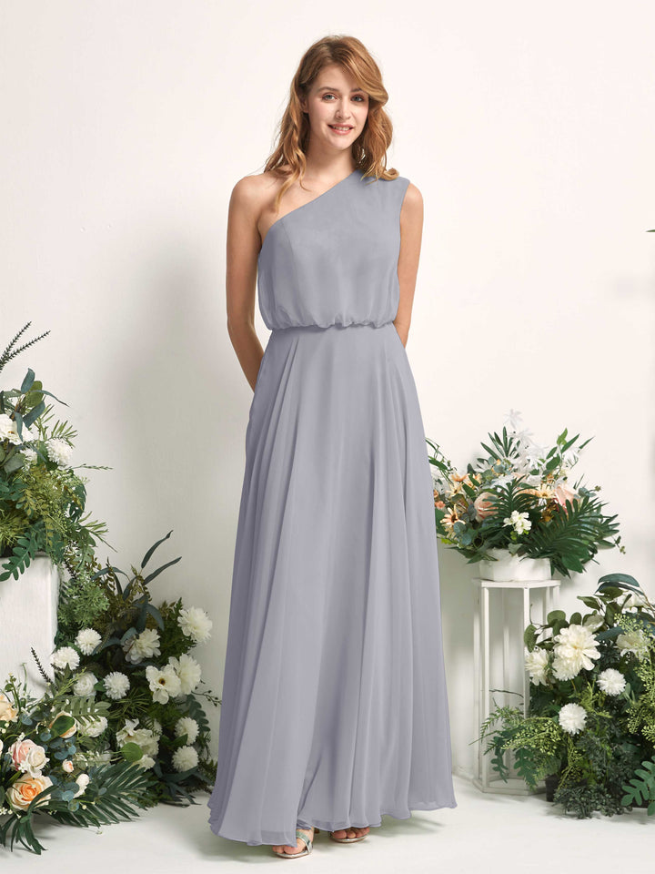 Bridesmaid Dress A-line Chiffon One Shoulder Full Length Sleeveless Wedding Party Dress - Dusty Lavender (81226803)
