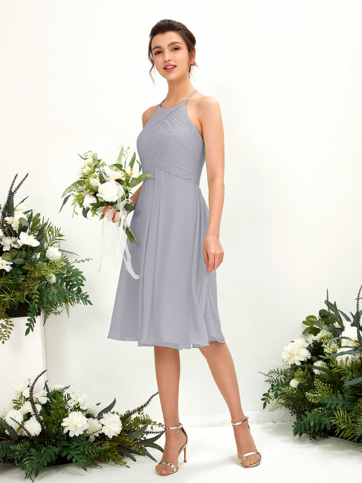 Dusty Lavender Bridesmaid Dresses Bridesmaid Dress A-line Chiffon Halter Knee Length Sleeveless Wedding Party Dress (81220403)