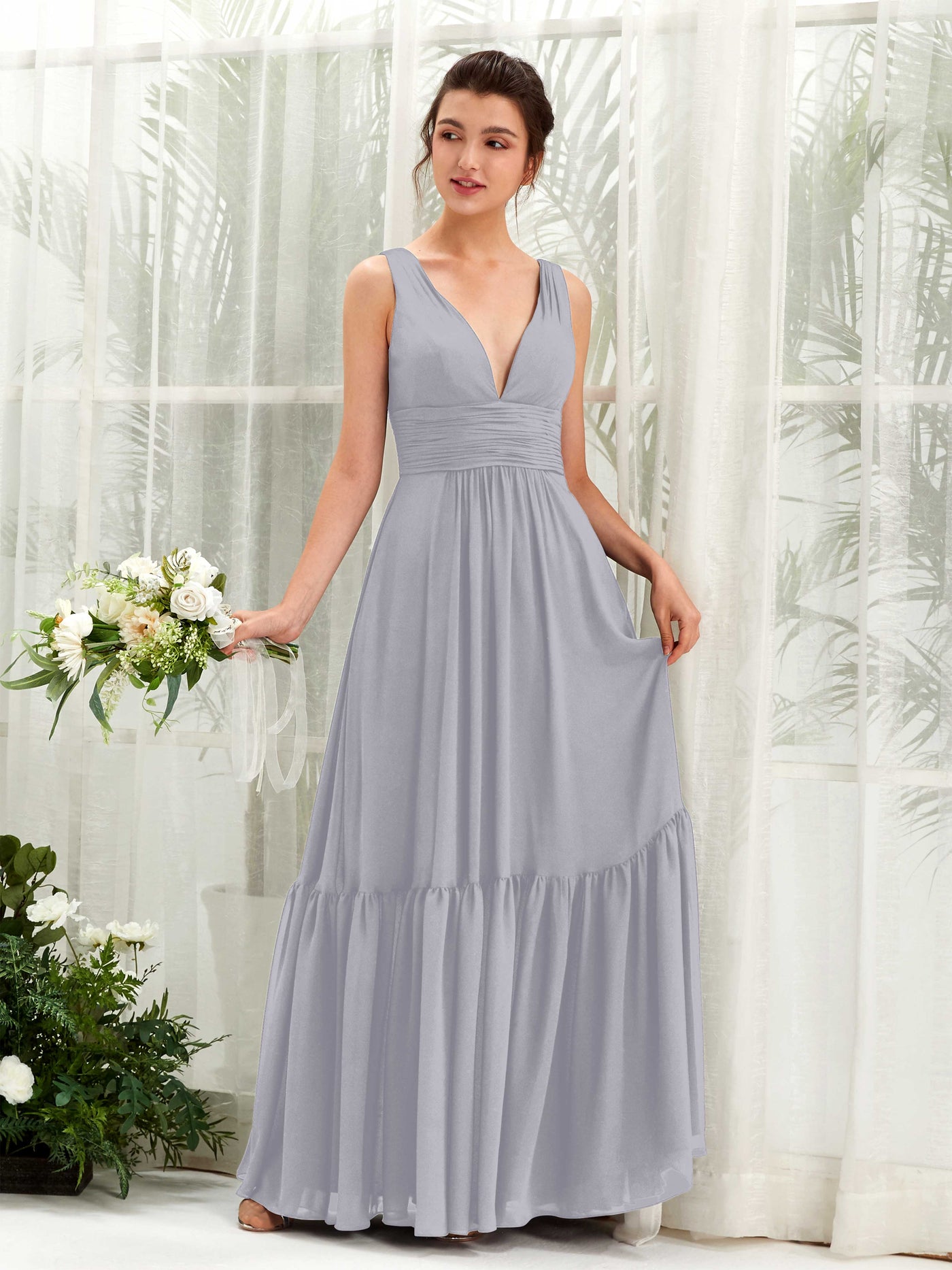 Dusty Lavender Bridesmaid Dresses Bridesmaid Dress A-line Chiffon Straps Full Length Sleeveless Wedding Party Dress (80223703)#color_dusty-lavender