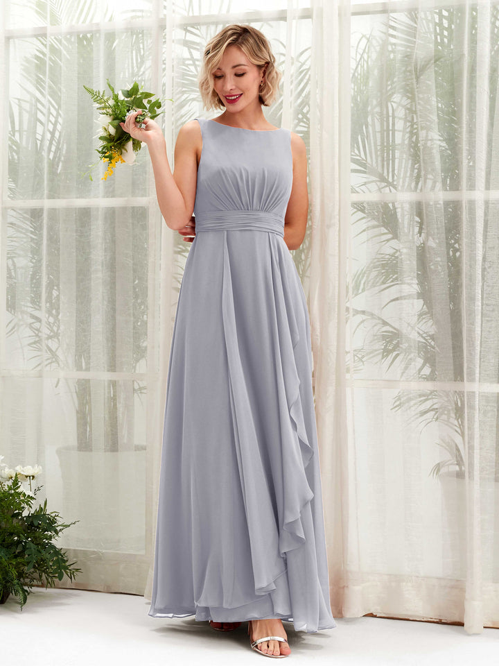 Dusty Lavender Bridesmaid Dresses Bridesmaid Dress A-line Chiffon Bateau Full Length Sleeveless Wedding Party Dress (81225803)