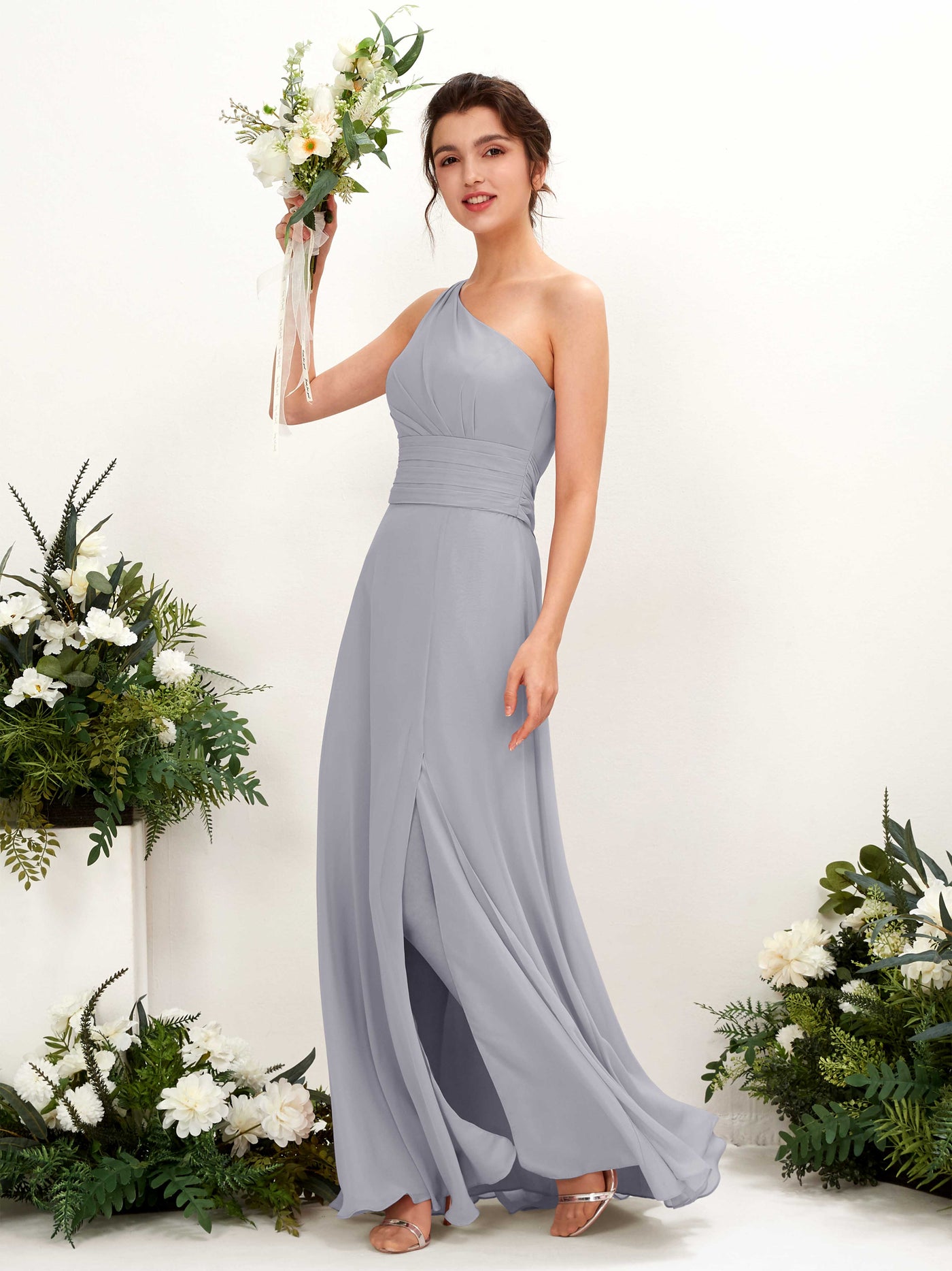 Dusty Lavender Bridesmaid Dresses Bridesmaid Dress A-line Chiffon One Shoulder Full Length Sleeveless Wedding Party Dress (81224703)#color_dusty-lavender