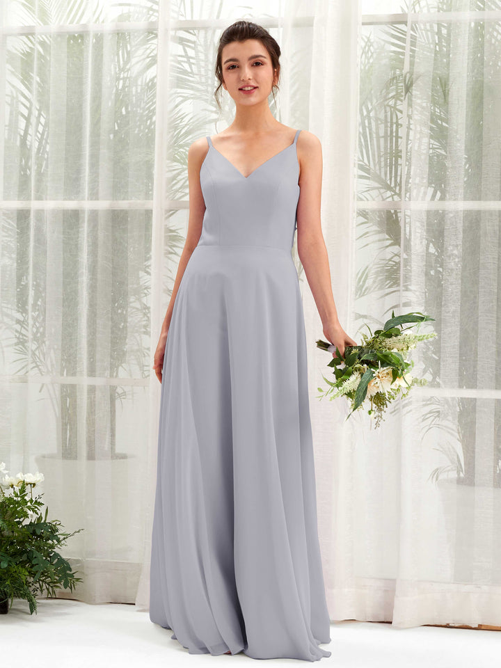 Dusty Lavender Bridesmaid Dresses Bridesmaid Dress A-line Chiffon Spaghetti-straps Full Length Sleeveless Wedding Party Dress (81220603)
