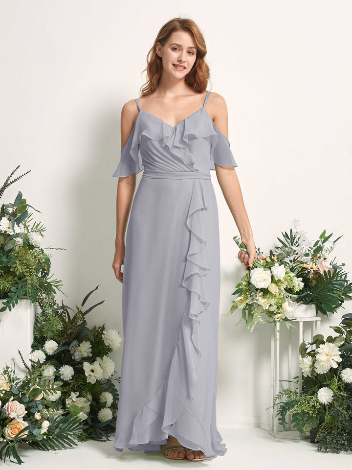 Bridesmaid Dress A-line Chiffon Spaghetti-straps Full Length Sleeveless Wedding Party Dress - Dusty Lavender (81227403)