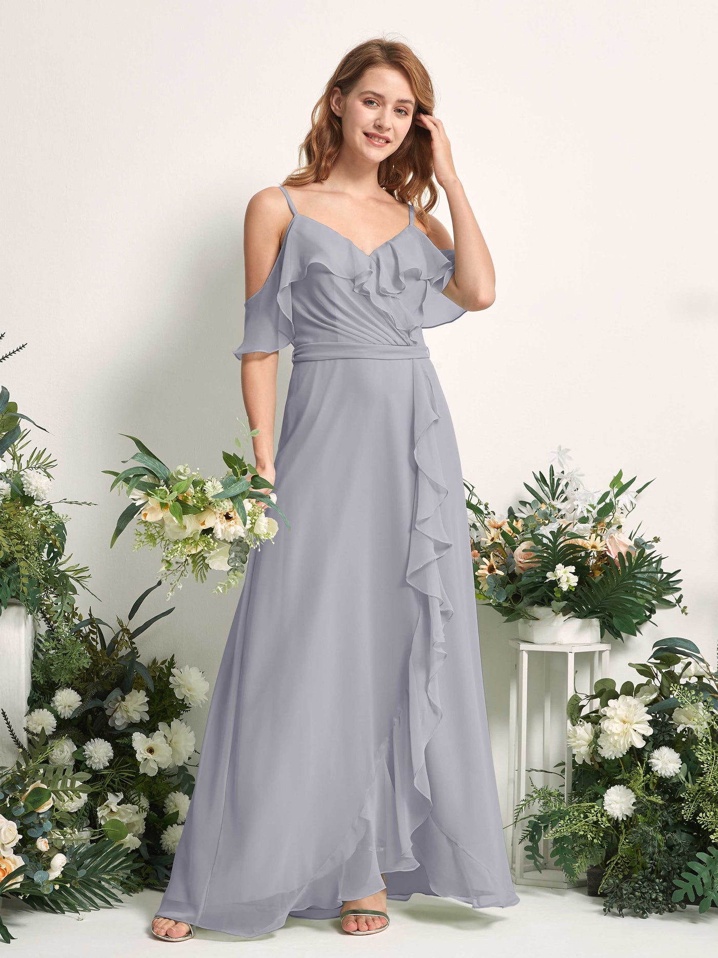 Bridesmaid Dress A-line Chiffon Spaghetti-straps Full Length Sleeveless Wedding Party Dress - Dusty Lavender (81227403)#color_dusty-lavender