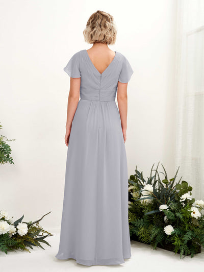 Carlyna Tolly A-Line Dusty Lavender Bridesmaid Dress Maxi Cap Sleeve V-Neck Dress Back View #color_dusty-lavender