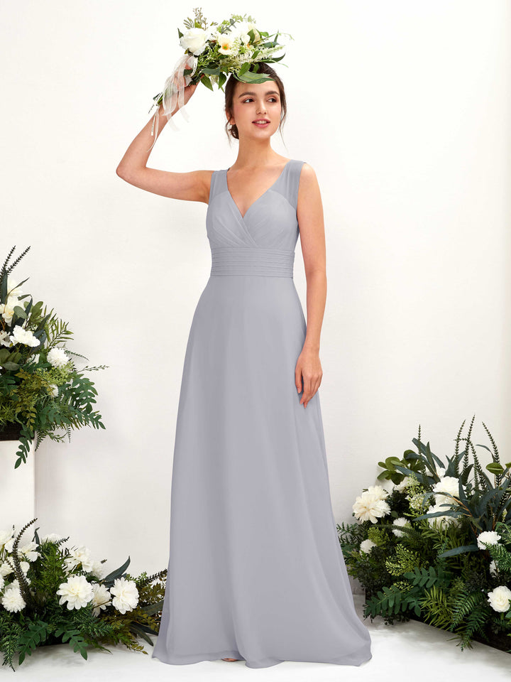 Dusty Lavender Bridesmaid Dresses Bridesmaid Dress A-line Chiffon Straps Full Length Sleeveless Wedding Party Dress (81220903)
