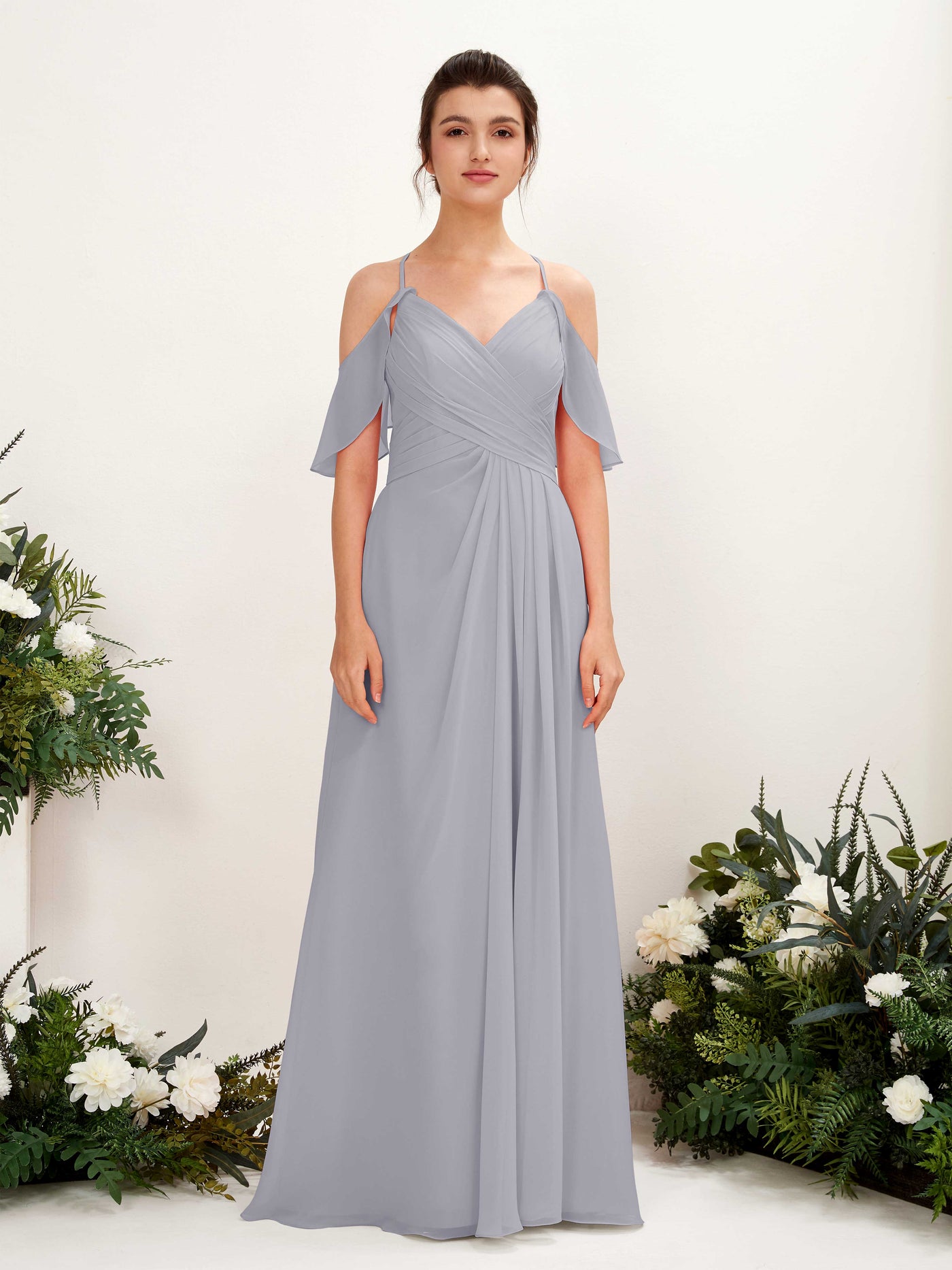 Ball Gown Off Shoulder Spaghetti-straps Chiffon Bridesmaid Dress - Dusty Lavender (81221703)#color_dusty-lavender