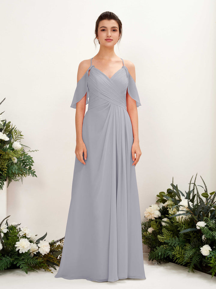 Ball Gown Off Shoulder Spaghetti-straps Chiffon Bridesmaid Dress - Dusty Lavender (81221703)