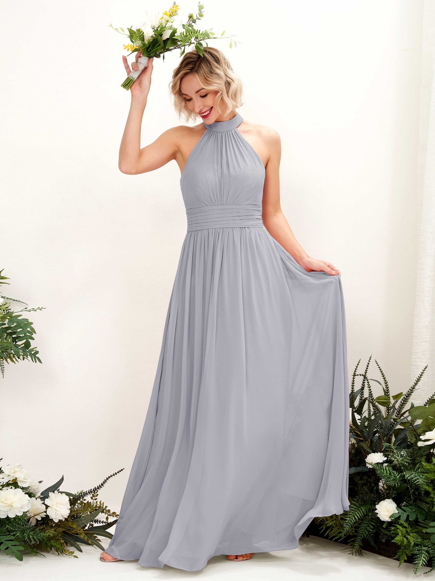Dusty Lavender Bridesmaid Dresses Bridesmaid Dress A-line Chiffon Halter Full Length Sleeveless Wedding Party Dress (81225303)#color_dusty-lavender