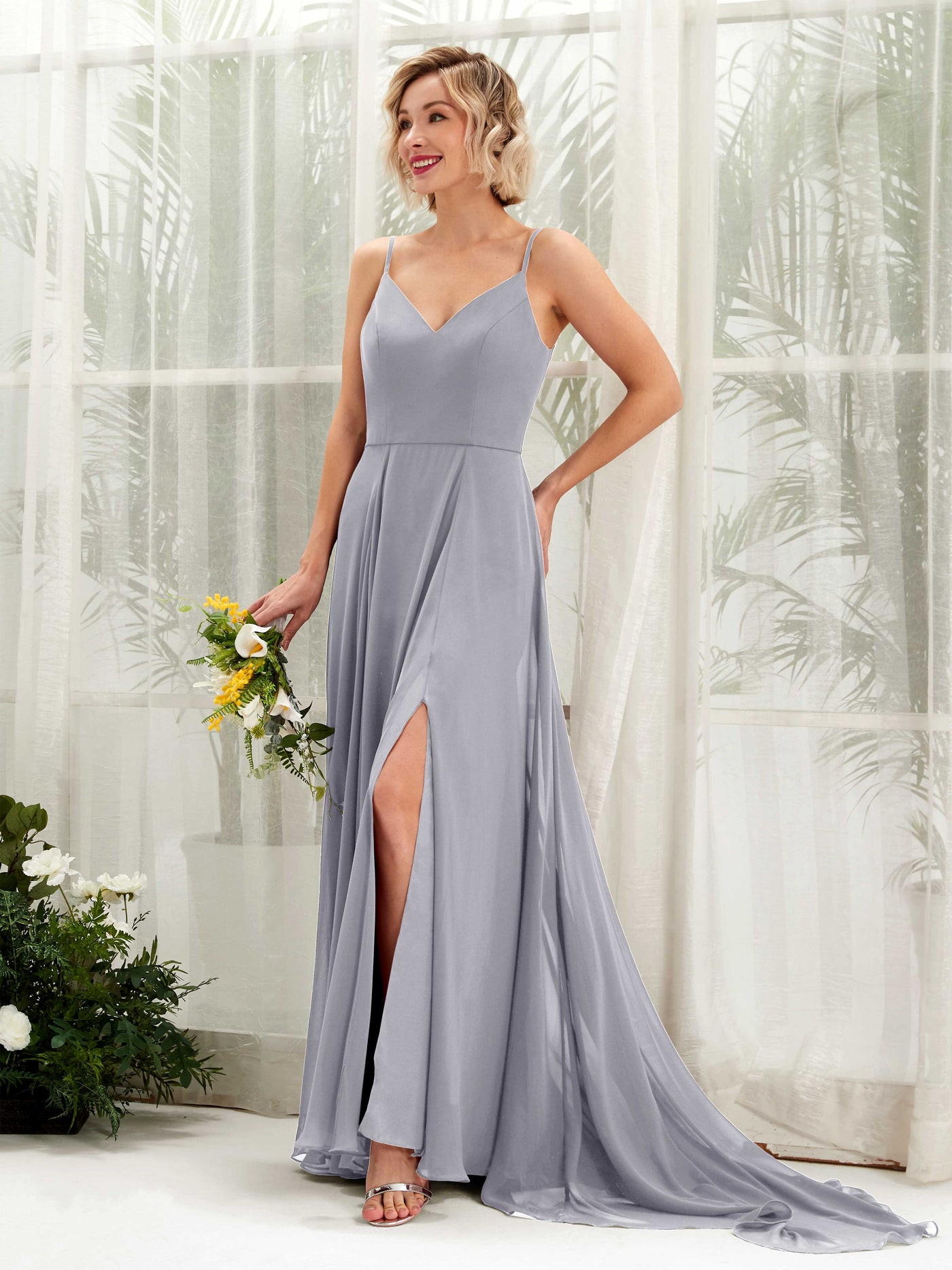 Dusty Lavender Bridesmaid Dresses Bridesmaid Dress A-line Chiffon V-neck Full Length Sleeveless Wedding Party Dress (81224103)#color_dusty-lavender