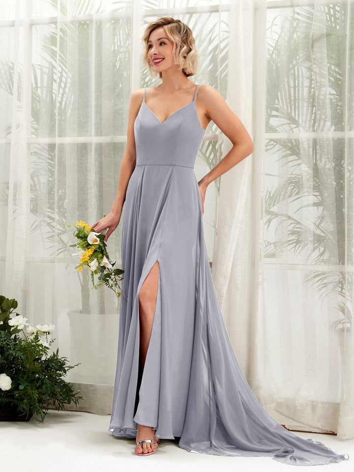 Dusty Lavender Bridesmaid Dresses Bridesmaid Dress A-line Chiffon V-neck Full Length Sleeveless Wedding Party Dress (81224103)