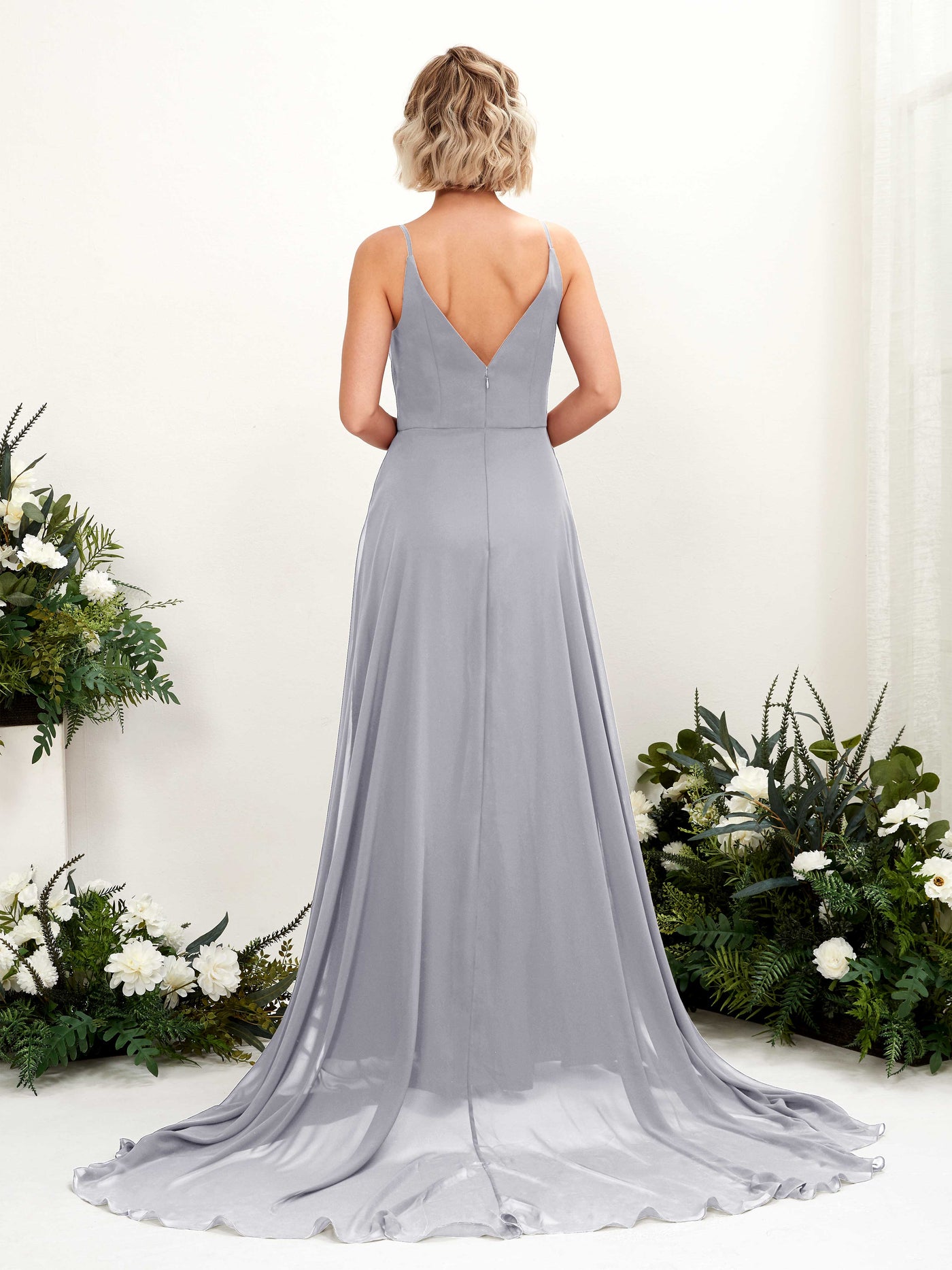 Dusty Lavender Bridesmaid Dresses Bridesmaid Dress A-line Chiffon V-neck Full Length Sleeveless Wedding Party Dress (81224103)#color_dusty-lavender