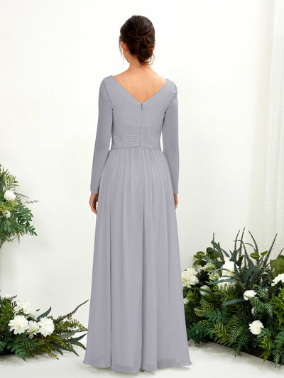 Carlyna Coline A-Line Dusty Lavender Bridesmaid Dress Maxi Long Sleeve V-Neck Back View #color_dusty-lavender