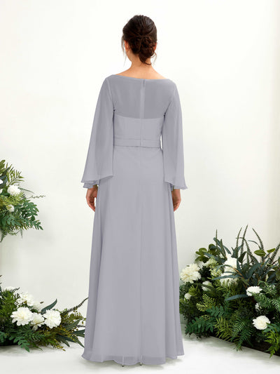 Carlyna Elie A-Line Dusty Lavender Bridesmaid Dress Maxi Long Sleeve Boat Neck Back View #color_dusty-lavender