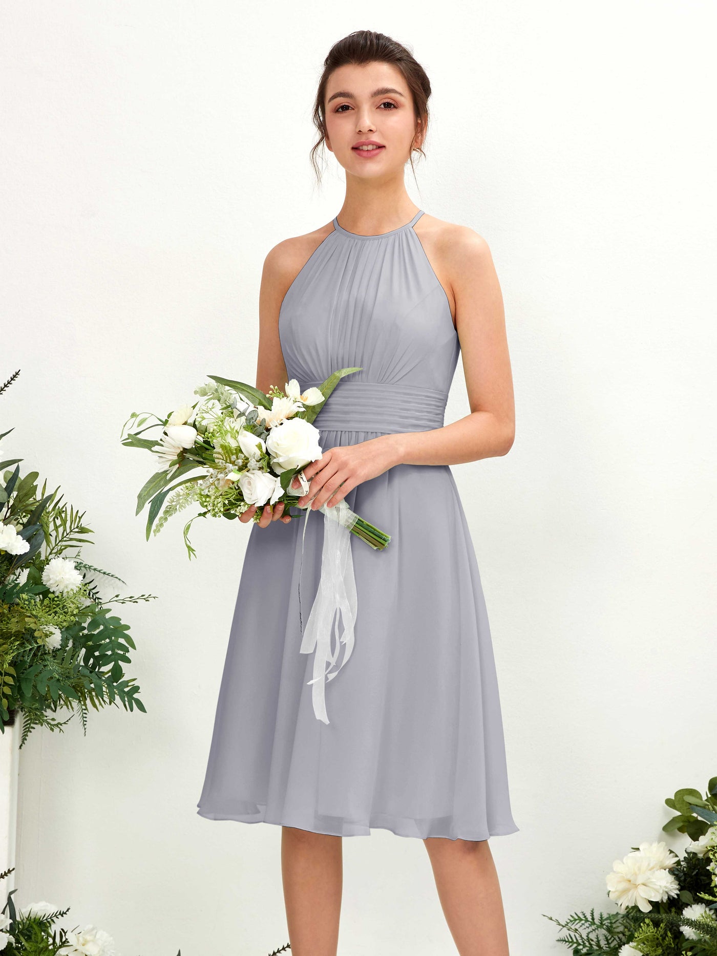 Dusty Lavender Bridesmaid Dresses Bridesmaid Dress A-line Chiffon Halter Knee Length Sleeveless Wedding Party Dress (81220103)#color_dusty-lavender