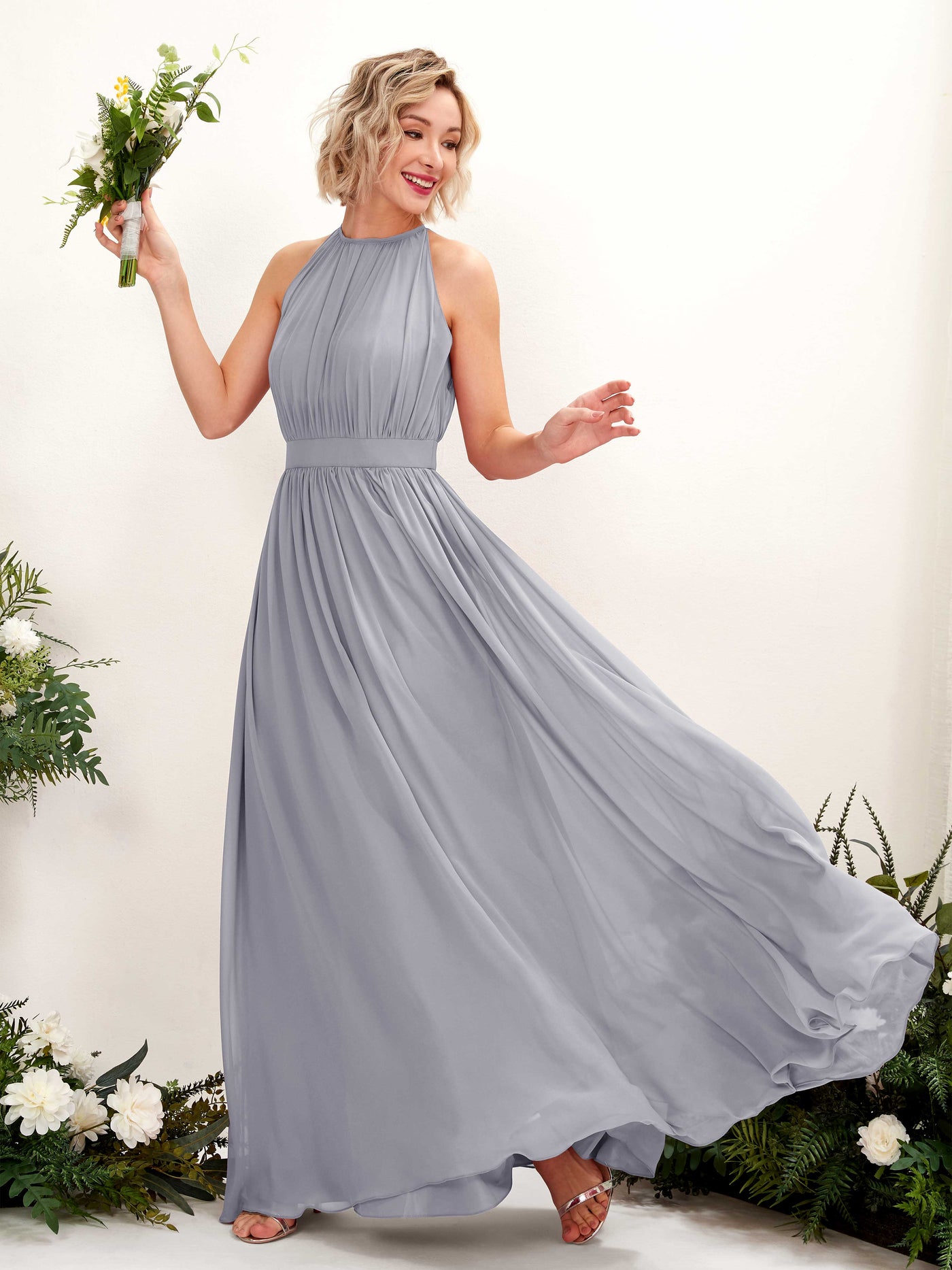 Dusty Lavender Bridesmaid Dresses Bridesmaid Dress A-line Chiffon Halter Full Length Sleeveless Wedding Party Dress (81223103)#color_dusty-lavender