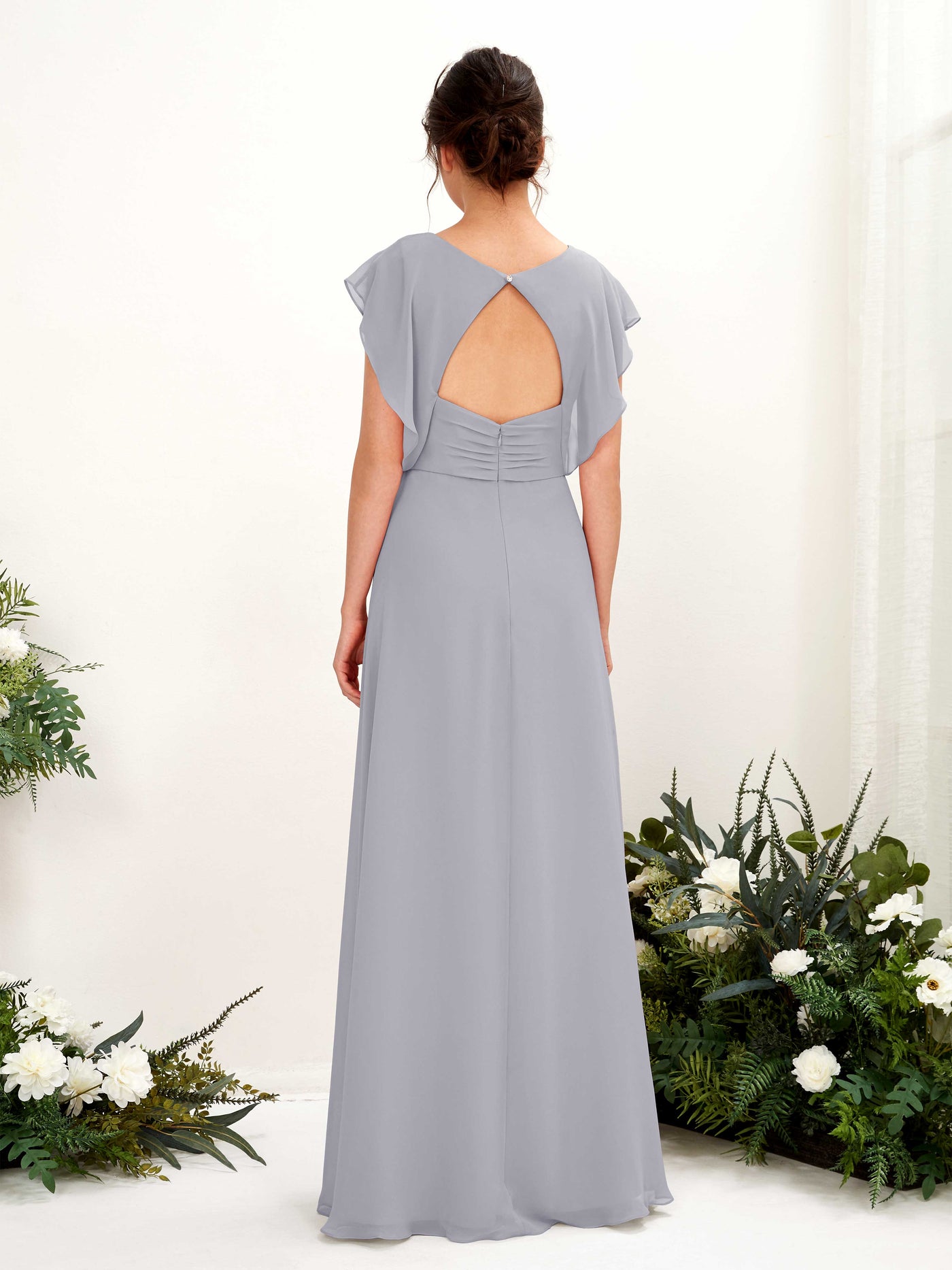 Dusty Lavender Bridesmaid Dresses Bridesmaid Dress A-line Chiffon V-neck Full Length Short Sleeves Wedding Party Dress (81225603)#color_dusty-lavender