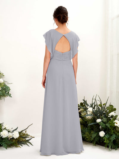 Carlyna Annie A-Line Dusty Lavender Bridesmaid Dress Maxi Cap Sleeve V-Neck Dress Back View #color_dusty-lavender