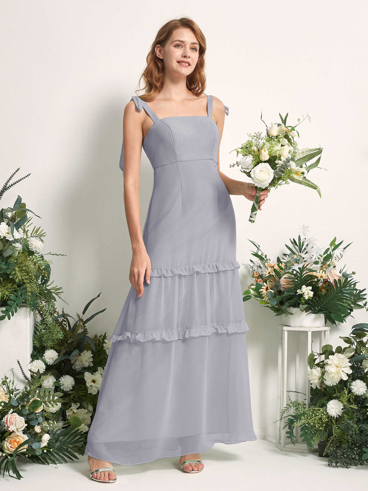 Bridesmaid Dress Chiffon Straps Full Length Sleeveless Wedding Party Dress - Dusty Lavender (81227503)