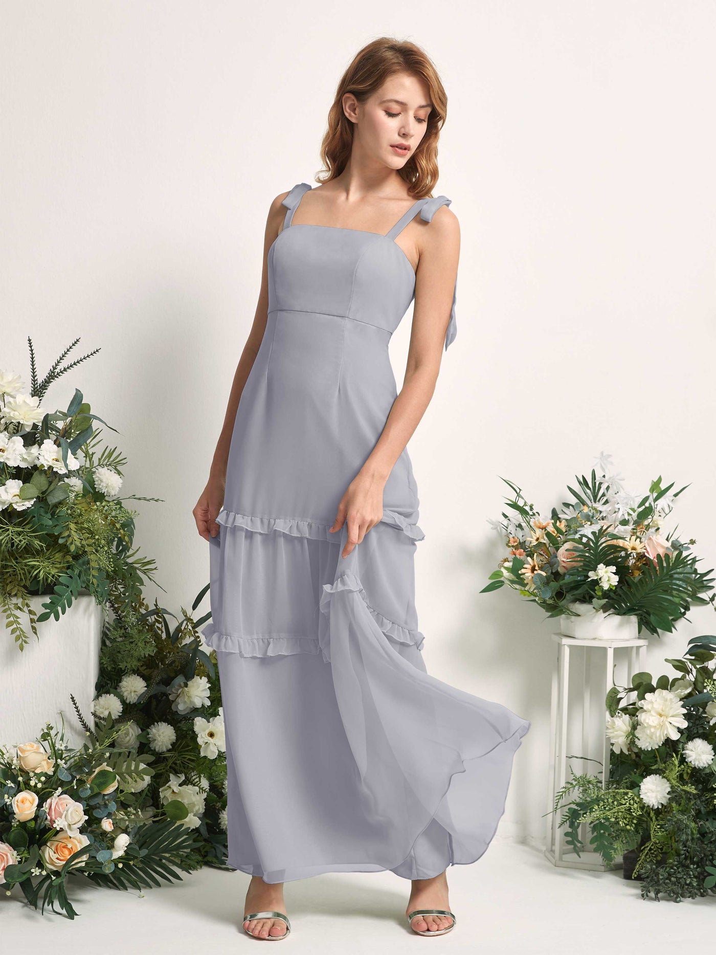Bridesmaid Dress Chiffon Straps Full Length Sleeveless Wedding Party Dress - Dusty Lavender (81227503)#color_dusty-lavender