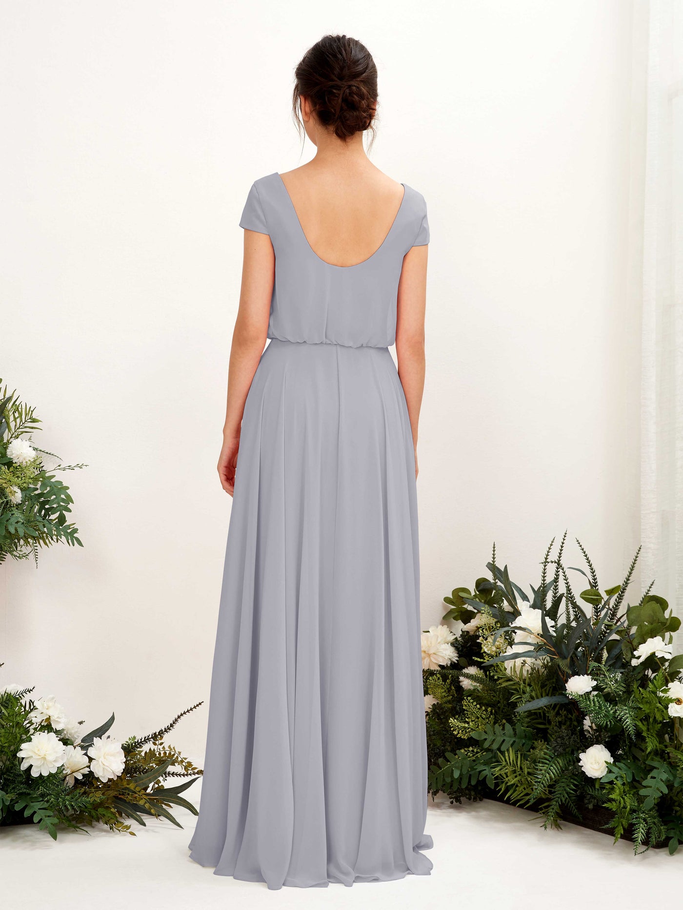 Dusty Lavender Bridesmaid Dresses Bridesmaid Dress A-line Chiffon V-neck Full Length Short Sleeves Wedding Party Dress (81221803)#color_dusty-lavender