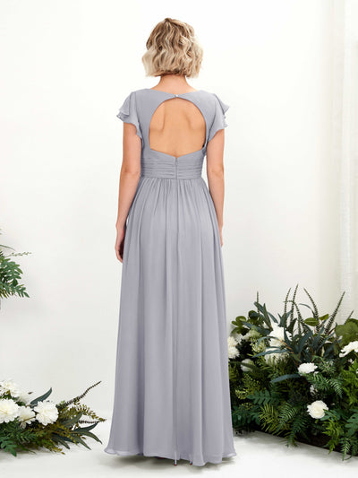 Carlyna Grino A-Line Dusty Lavender Bridesmaid Dress Maxi Cap Sleeve V-Neck Dress Back View #color_dusty-lavender