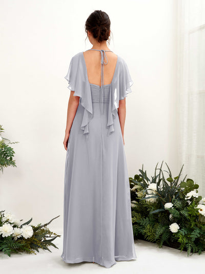 Carlyna Darlene A-Line Dusty Lavender Bridesmaid Dress Maxi Short Sleeve V-Neck Dress Back View #color_dusty-lavender