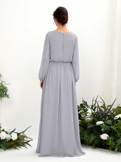 Carlyna Ginny A-Line Dusty Lavender Bridesmaid Dress Maxi Long Sleeve V-Neck Back View #color_dusty-lavender