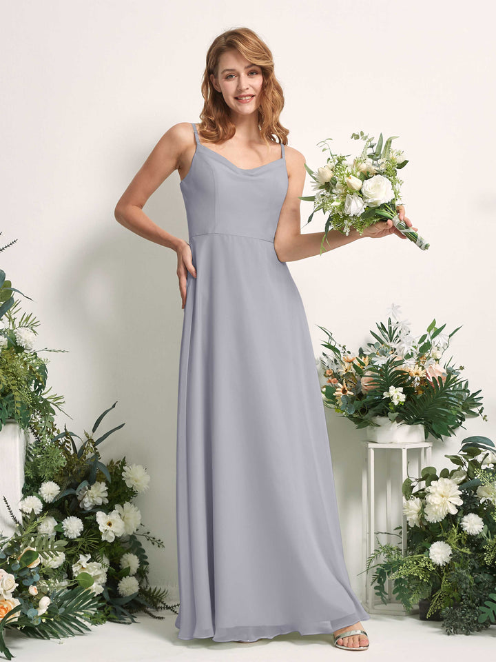 Bridesmaid Dress A-line Chiffon Spaghetti-straps Full Length Sleeveless Wedding Party Dress - Dusty Lavender (81227203)