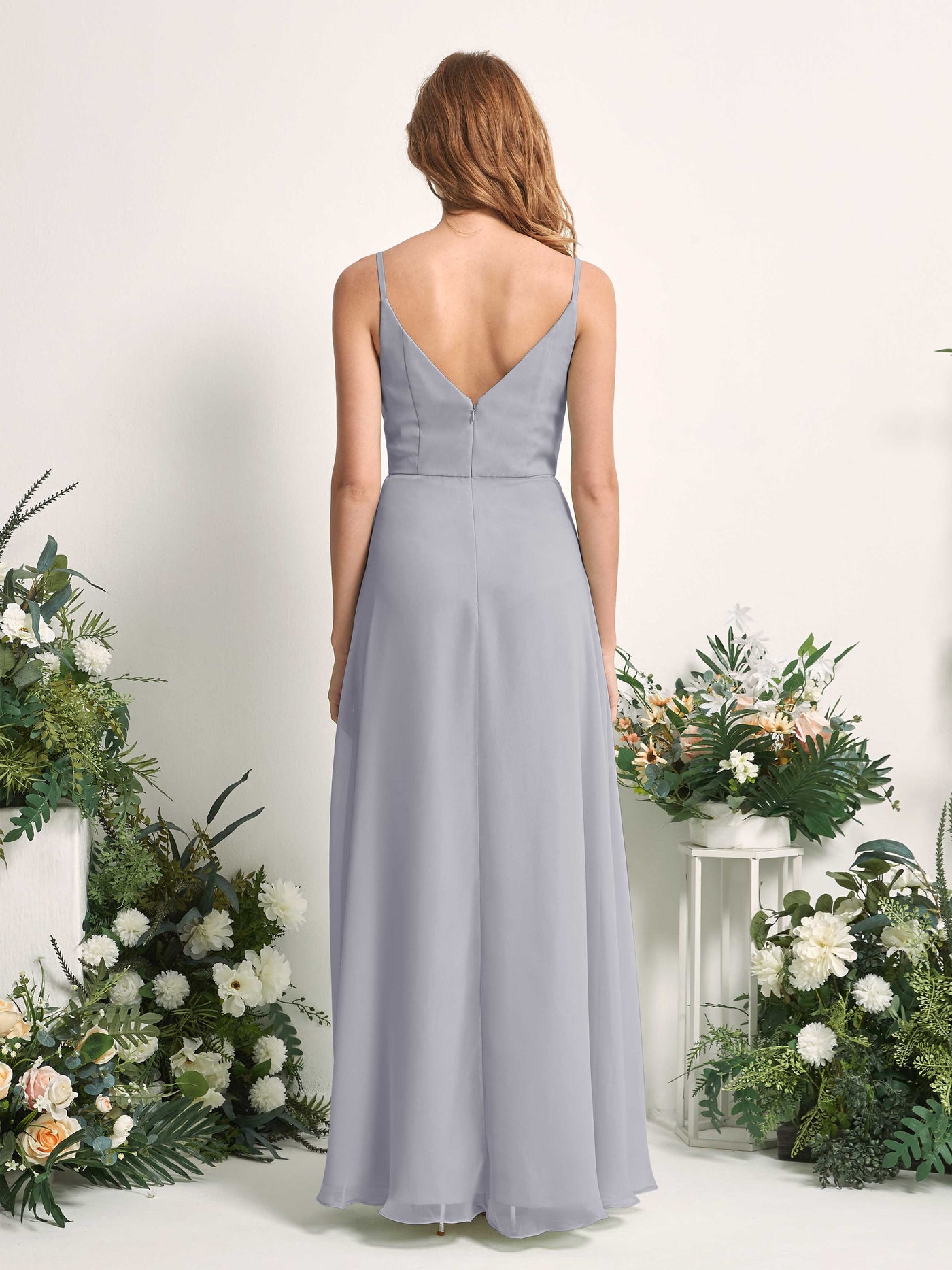 Bridesmaid Dress A-line Chiffon Spaghetti-straps Full Length Sleeveless Wedding Party Dress - Dusty Lavender (81227203)#color_dusty-lavender