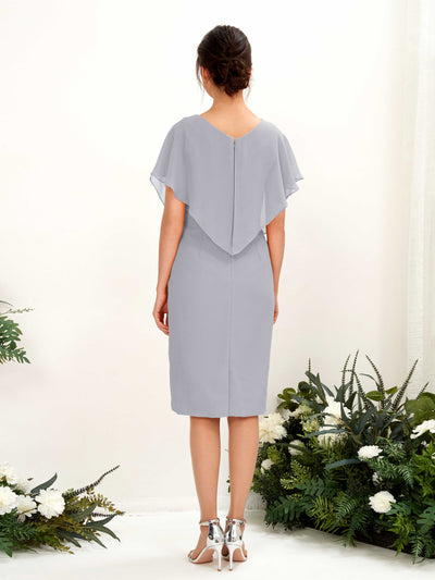 Carlyna Vanessa Sheath Dusty Lavender Bridesmaid Dress Knee-Length Cap Sleeve V-Neck Dress Back View #color_dusty-lavender