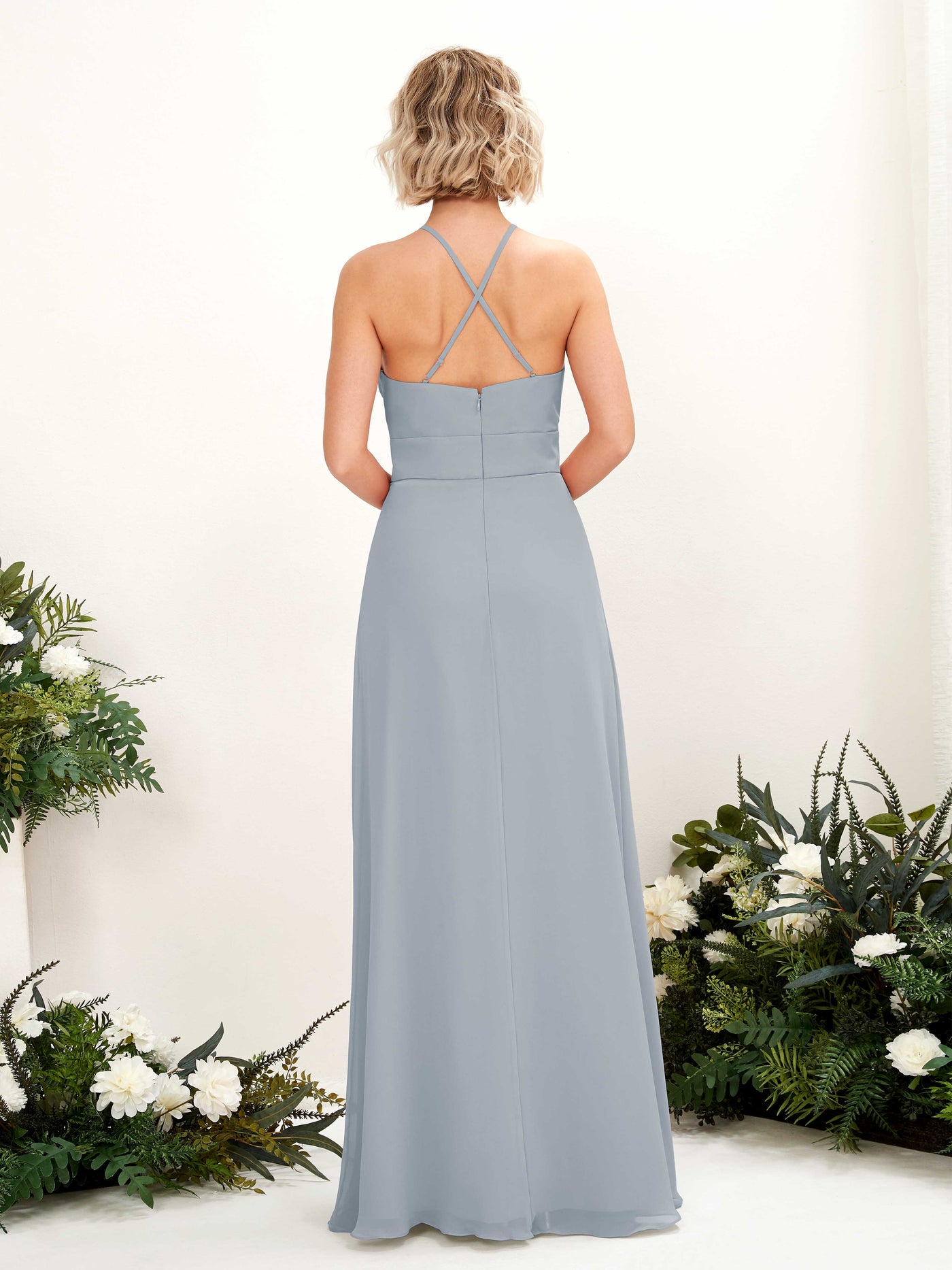Dusty Blue-Upgrade Bridesmaid Dresses Bridesmaid Dress A-line Chiffon Halter Full Length Sleeveless Wedding Party Dress (81225204)#color_dusty-blue-upgrade