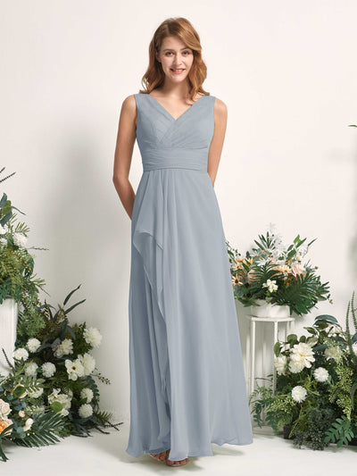 Carlyna Mollie A-Line Dusty Blue-Upgrade Bridesmaid Dress Maxi Sleeveless V-Neck Dress Side View 2 #color_dusty-blue-upgrade