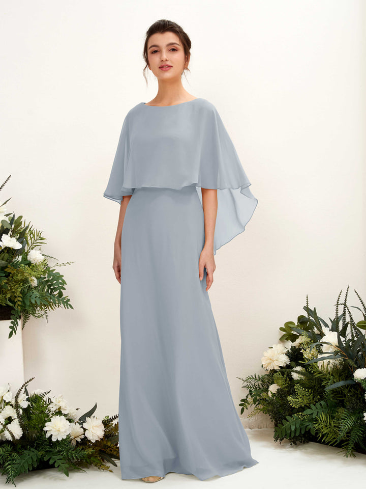 Dusty Blue-Upgrade Bridesmaid Dresses Bridesmaid Dress A-line Chiffon Bateau Full Length Sleeveless Wedding Party Dress (81222004)