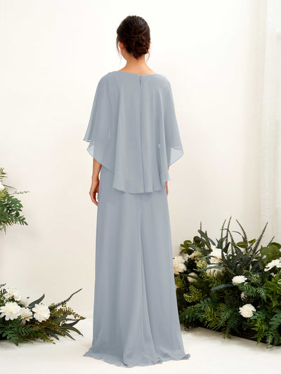 Carlyna Savin Sheath Dusty Blue-Upgrade Bridesmaid Dress Maxi Cap Sleeve Boat Neck Dress Back View #color_dusty-blue-upgrade