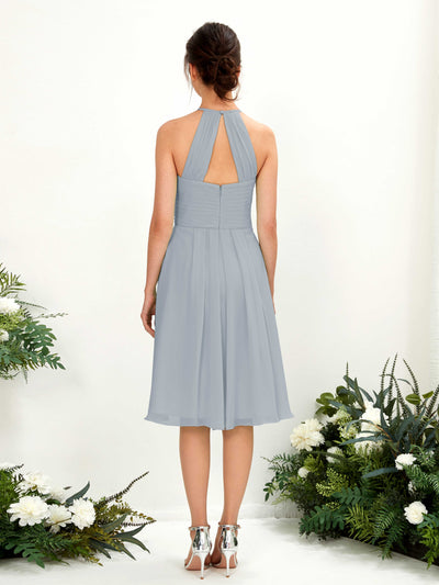 Carlyna Davina A-Line Dusty Blue-Upgrade Bridesmaid Dress Knee-Length Sleeveless Round Neck Dress Back View #color_dusty-blue-upgrade