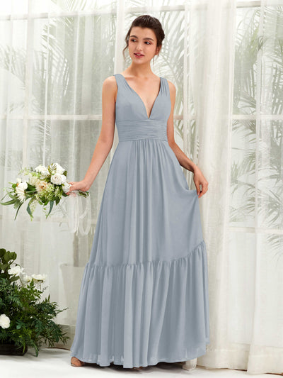 Carlyna Alissa A-Line Dusty Blue-Upgrade Bridesmaid Dress Maxi Sleeveless V-Neck Dress Front View #color_dusty-blue-upgrade